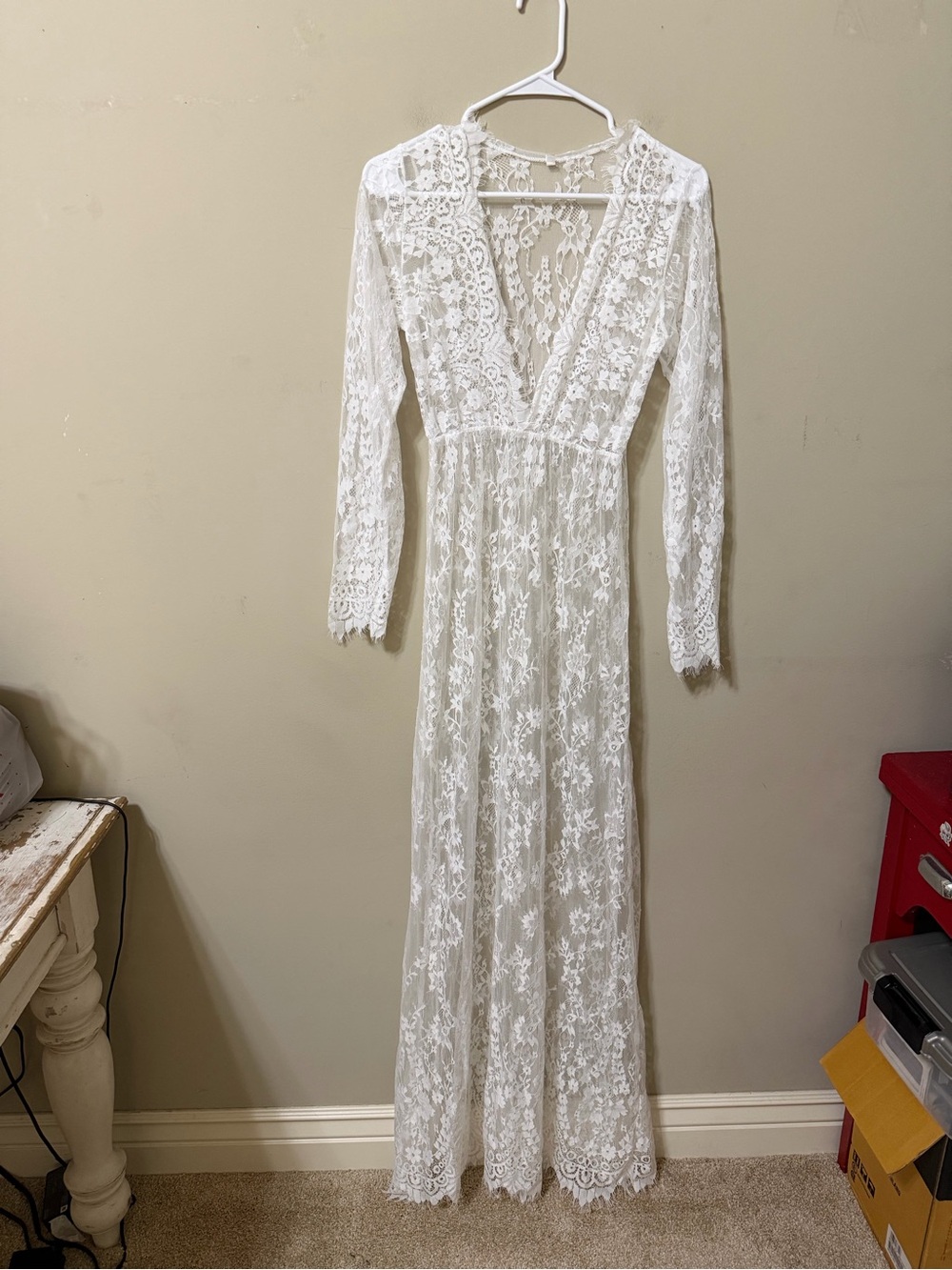 Elegant White Lace V-Neck Maxi Dress overlay chic xl ethereal whimsical fairie